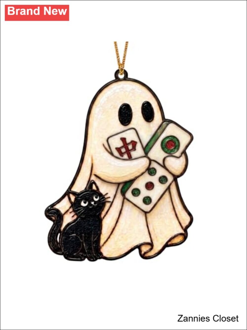 👻 Halloween Hanging Ornament Mahjong Ghost Black Cat Acrylic 3.94in Decor